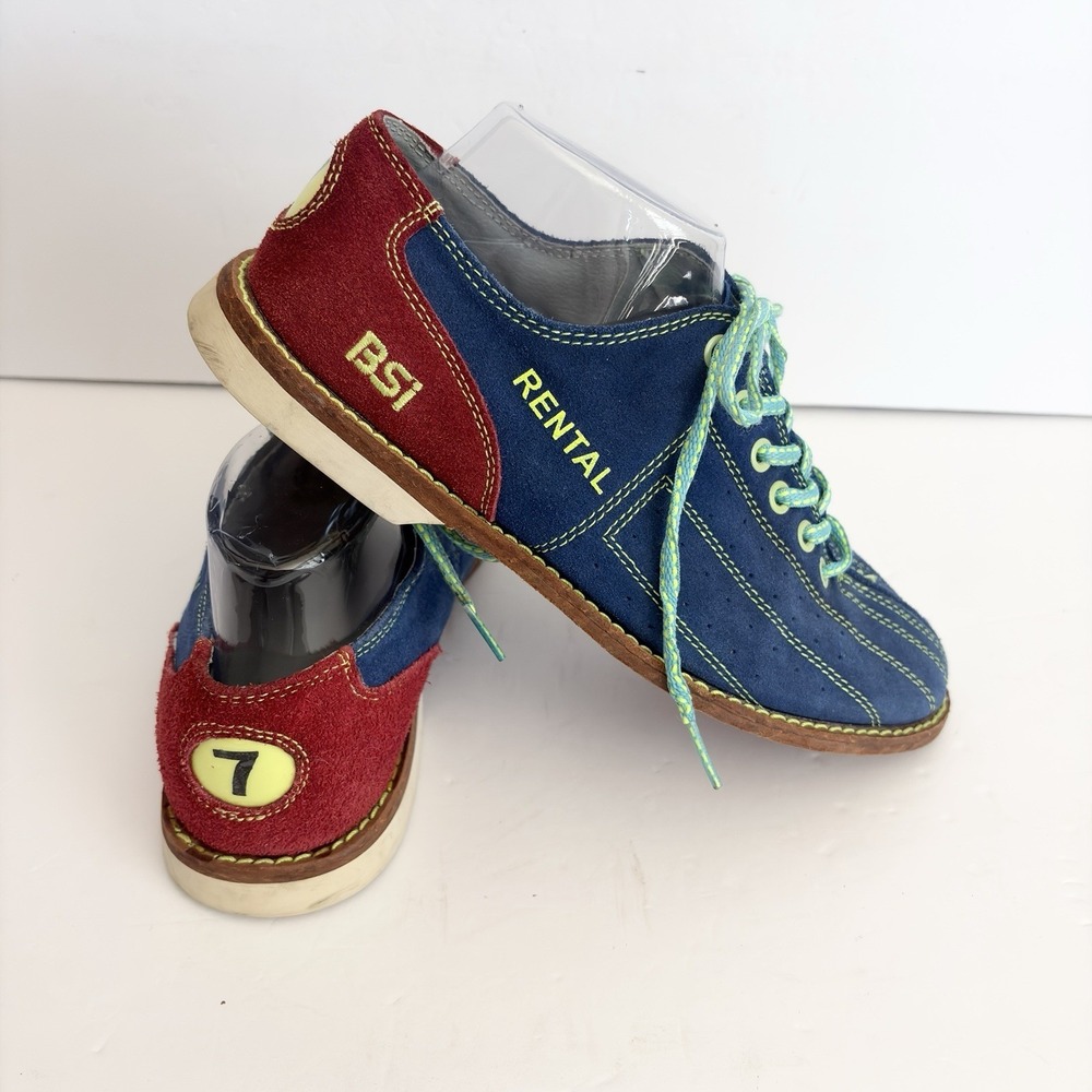 BSI Bowling Shoes Women 8.5 Rental Blue Red Leather Sole Men 7 Lace-Up Unisex